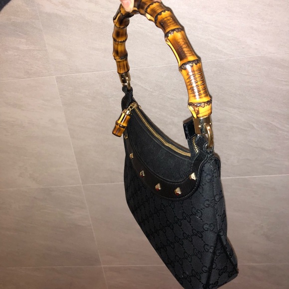 Black GG canvas Gucci bamboo Anita bag - Picture 2 of 8
